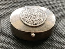 Vintage mexico 925 sterling silver Aztec Sun Stone calendar trinket pill box