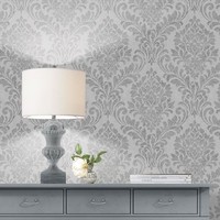 Muriva Darcy James Kollektion Eleanor Metallic Damast Grau 173511 Tapete