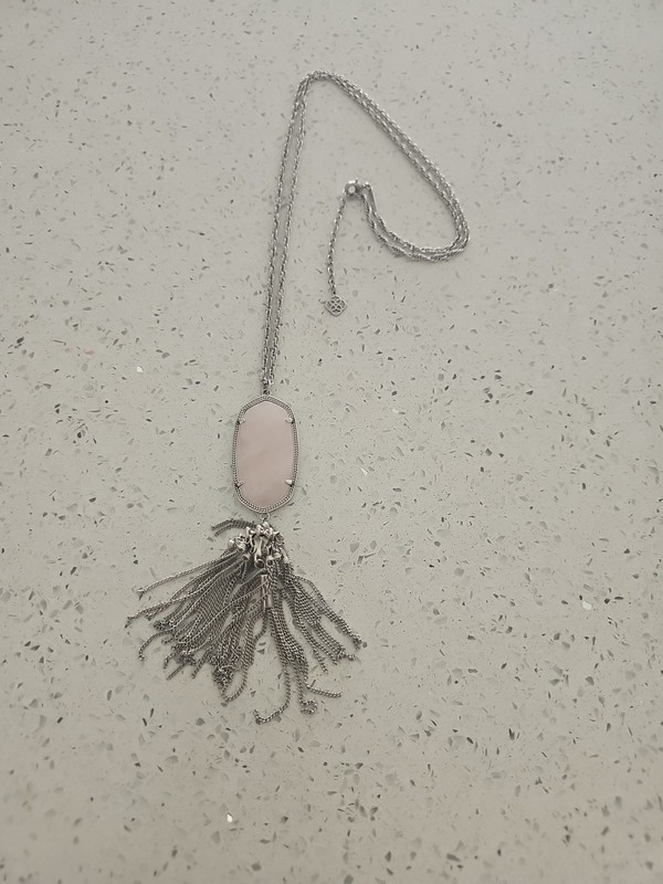 Kendra Scott Silver Pink  Rose Quartz Pendant Silver Chain Tassel Necklace
