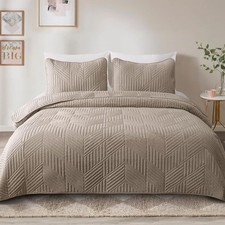 California King Quilt Set Taupe Lightweight Oversized Comforter Set Bedding
