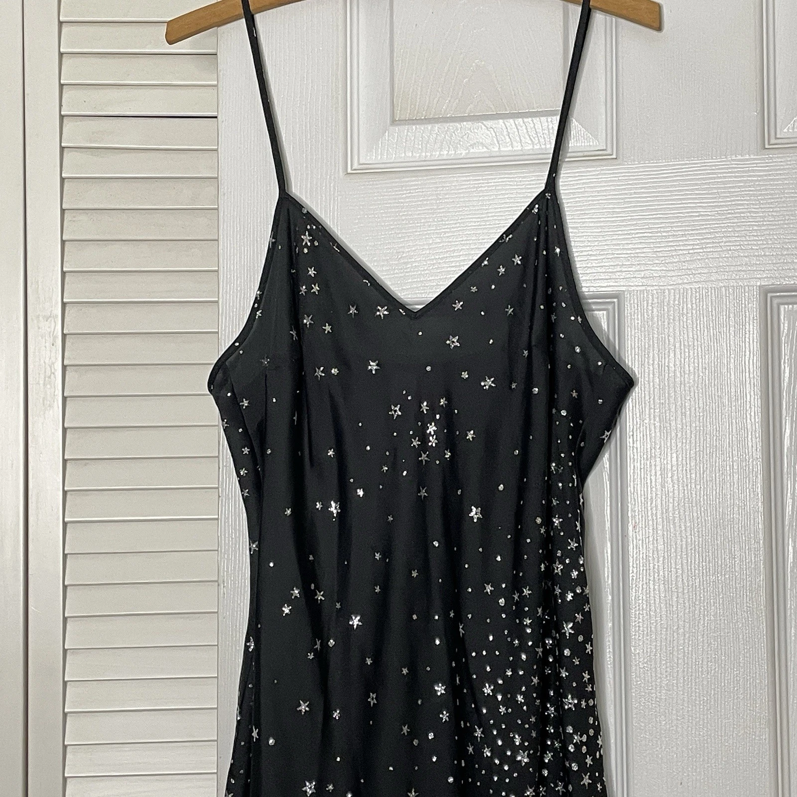 UNDERCOVER Abito Victoria Secret Sparkle Stars Chiffon Slip Taglia L Nero Argento Dark Fairy