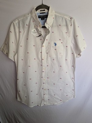 U.S. POLO ASSN. Button up Short Sleeve Shirt American Flag Patrioti, Large NWTs