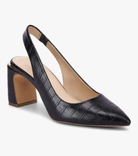 Black Slingback Block Heel Pointed Toe Synthetic Geometric Women's Shoes