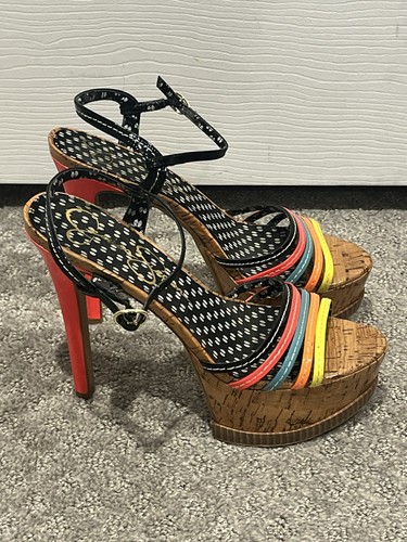 Jessica Simpson Shoes, Skye Platform Sandals Florescent Multi Patent Size 7.5 B - Picture 4 of 8