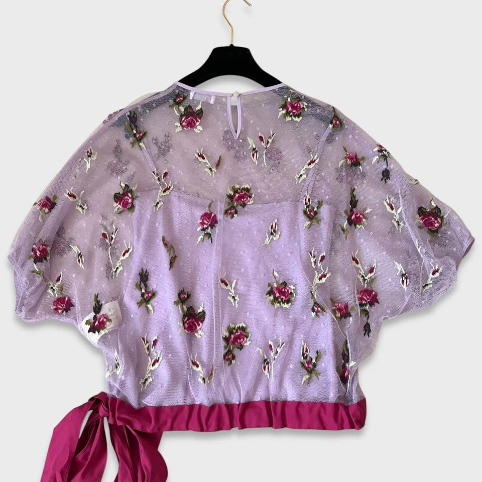 Blusa transparente bordada floral púrpura RED VALENTINO con camisola interior talla 40 Foto 3 de 4