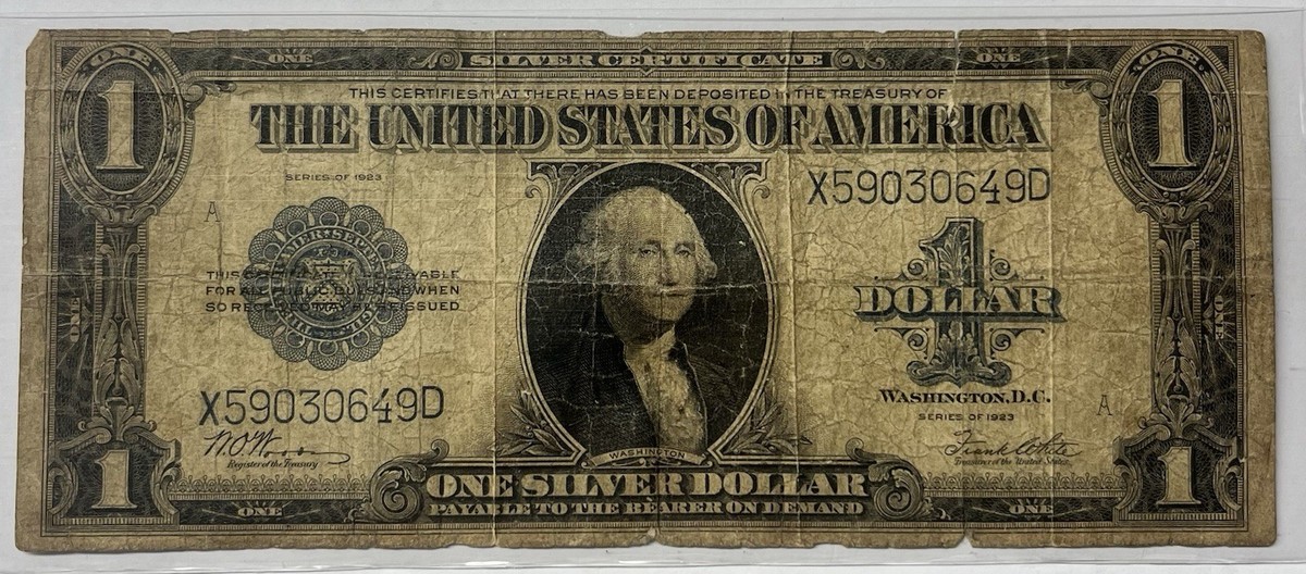 1923 US Large Size Blue Seal $1 Dollar Bill Silver Certificate
