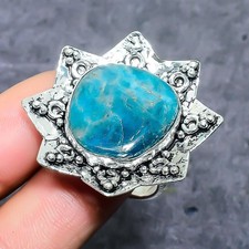 Neon Blue Apatite Gemstone 925 Sterling Silver Jewelry Ring Size 7.5
