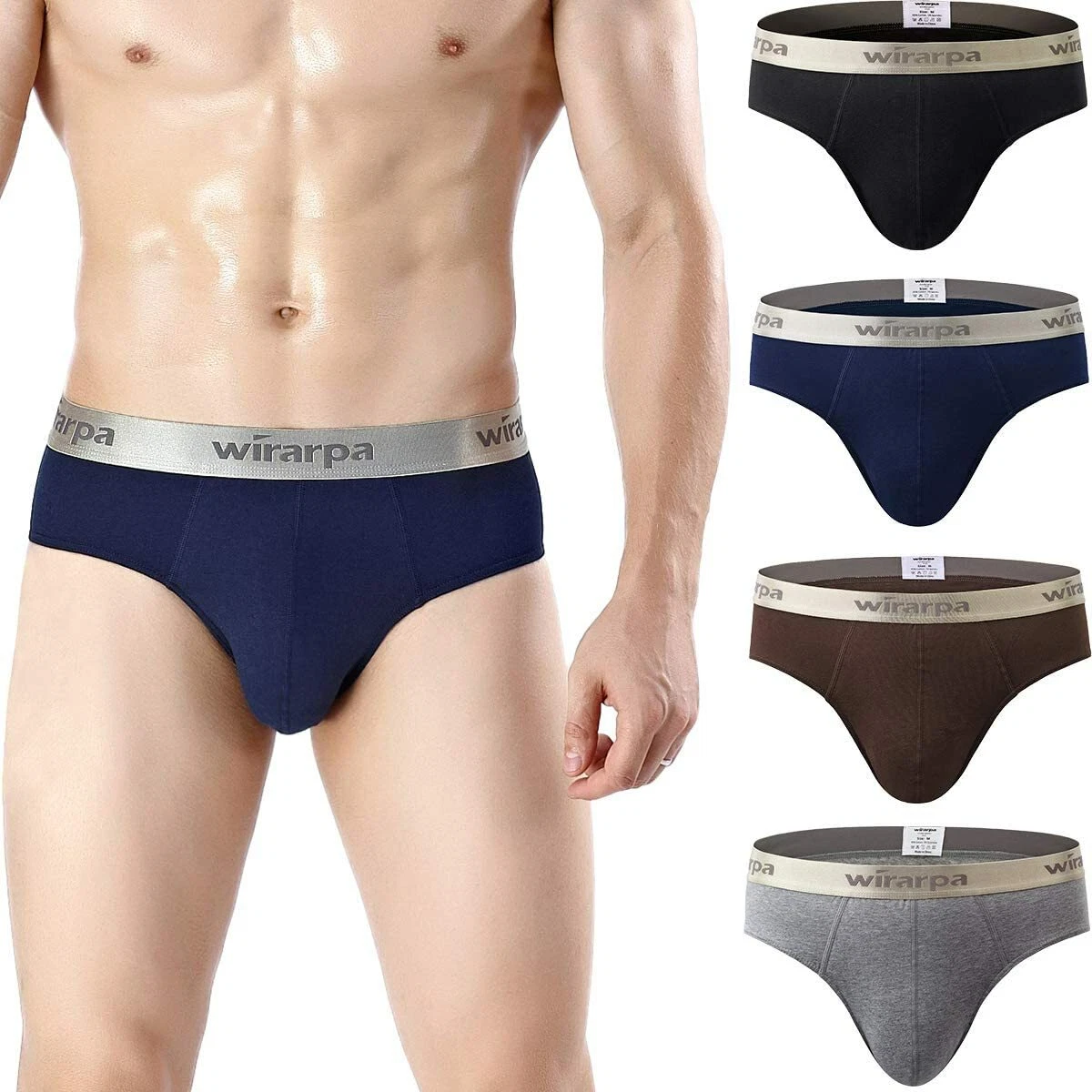 wirarpa Men's Cotton Stretch Underwear Support Briefs Wide Waistband  Multipack