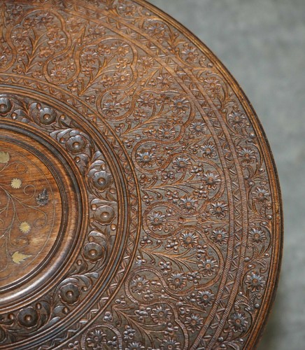 ANTIQUE LIBERTY'S VICTORIAN CIRCA 1880 FLORAL SYRIAN HAND CARVED FOLDING TABLE - Picture 6 of 10