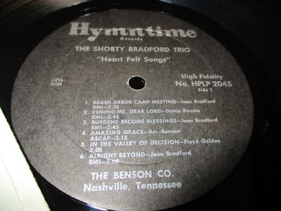 1967 THE SHORTY BRADFORD TRIO Heart Felt Songs LP Hymntime Gospel