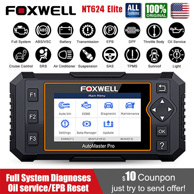 Foxwell NT624 Elite OBD2 Scanner Full System Car Diagnostic Tool SRS ABS Oil EPB
