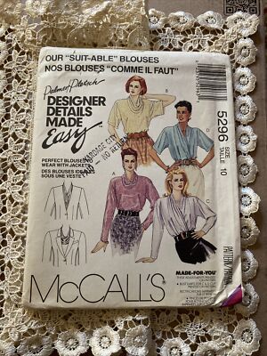 McCalls Suit Able Blouses 5296 Designer Details Made Easy Size 10