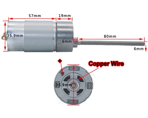 DC12V 24V JGB37-555 Metal Gearbox Speed Reduction Gear Motor M6x80 Screw Shaft - 第 2/6 張圖片