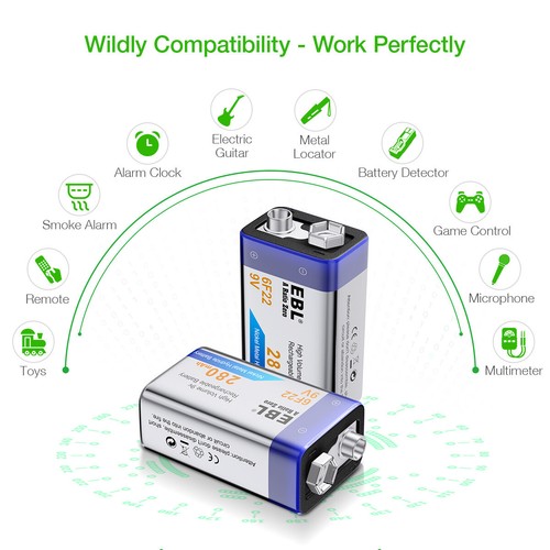 4x 9V Rechargeable batteries Recharge Power NiMH 280mAh Block PP3 Durable - Picture 8 of 10
