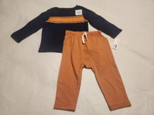NWT Old Navy Yellow Navy Striped Tee Knit Pants 2PC Outfit Set Baby Boy