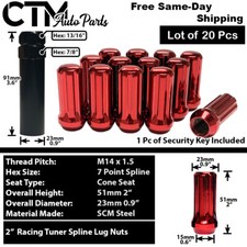 20x 2 Red M14x1.5 Spline Tuner Performance Lug Nuts Fit Dodge Chrysler Jeep Ram