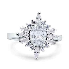 Vintage Style Oval Engagement Ring Simulated CZ 925 Sterling Silver 17mm
