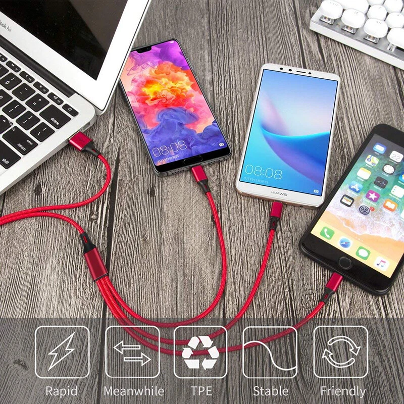 3 in 1 USB Type C Cable Fast Charger Lead For Android iPhone 15 14 13 12 11 X XR - Изображение 4 из 4