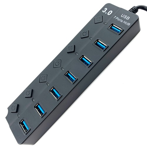 USB 3.0 Hub 7 Ports Expansion Power Switch 5V Charging Data PC Laptop Adapter - 第 2/7 張圖片