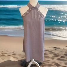 Lulus Any Sway Shape or Form Small Lilac Purple Lace Halter Flowy Mini Dress