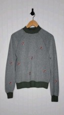 Anthropologie t.la Green Fleece Floral Embroidered Mockneck Sweatshirt Top XS