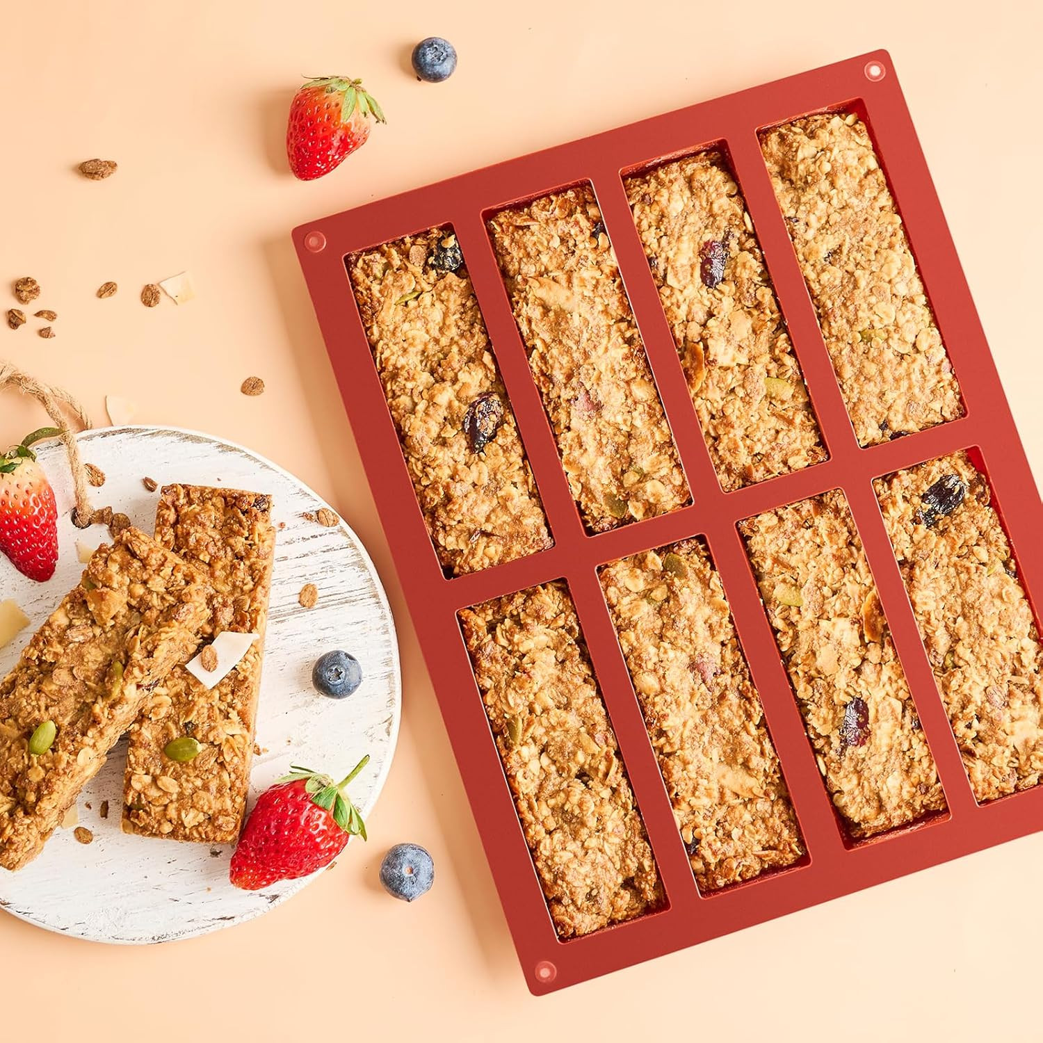 2 Pack Silicone Granola Bar Molds, 8 Cavity Rectangle Protein Bar Mold 