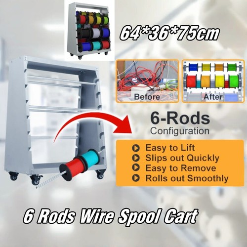 6 Rod Spool Rack Wire Cable Harness Holder Wire Conduit Storage Cable Stand Cart - Picture 7 of 15