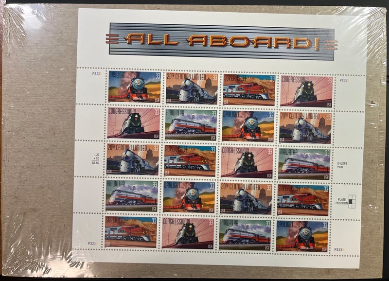 United States, 1999 33c Famous Trains full Sheet of 20, Scott 3337a, MNH, ExF