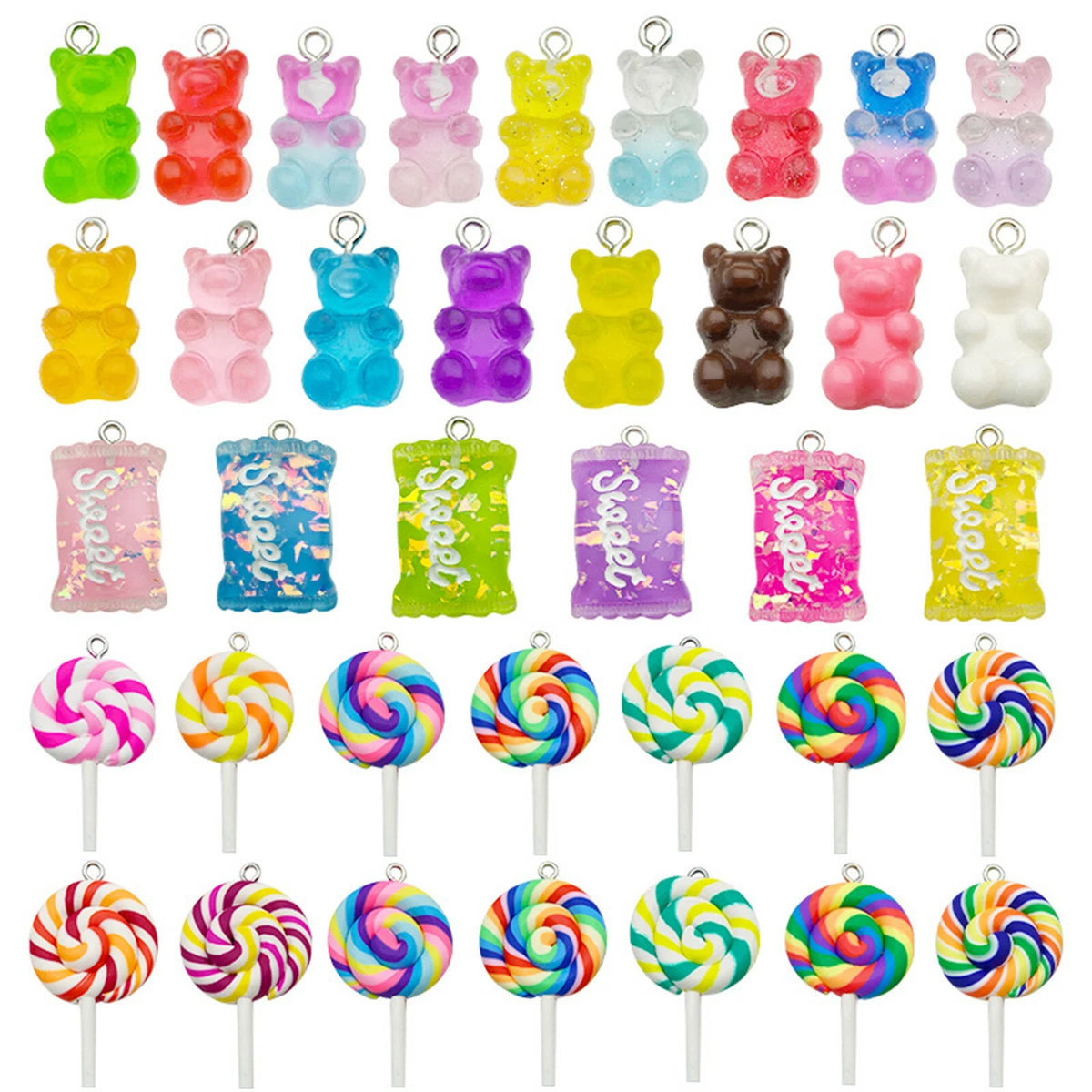 32Pcs Mix Gummy Bear Candy Resin Charms for DIY Bracelet Necklace