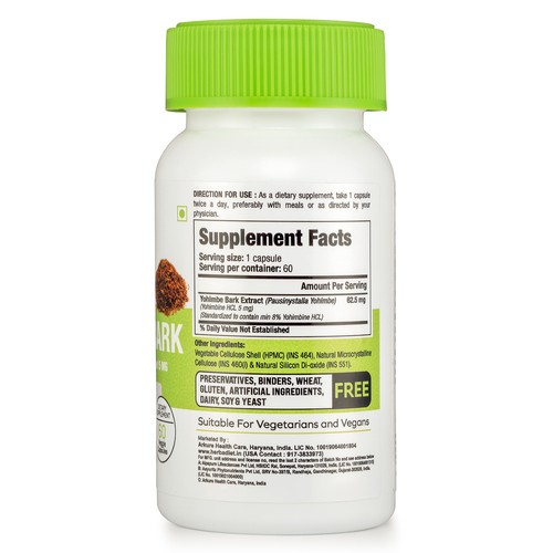 Yohiimbe Bark Extract Capsules Yohimbiine HCL 8% Fat Burner Loss Energy Booster - Picture 2 of 4