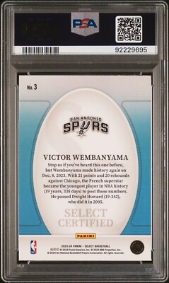 PSA 10 2023-24 Panini Select Certified Victor Wembanyama Rookie SP