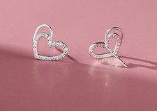 Ladies Heart Open Push Back Stud Earring 0.23cts Simulated Diamond 925 Silver