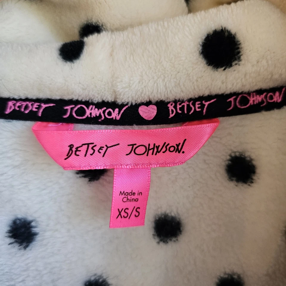Bata con Capucha Betsey Johnson Lunares Corazón Felpa Blanca Talla XS Pequeña Foto 2 de 4