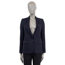 67046 auth STELLA MCCARTNEY navy blue wool PEAK COLLAR Blazer Jacket 38 XS