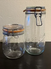 Set Of 2 Le Parfait French Jars 9” And 5.75” Tall Jars