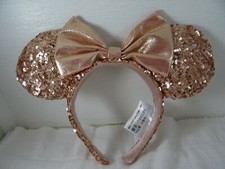 Disney Parks Minnie Mouse Gold Sequin Ear Satin Bow headband OSFM Adult