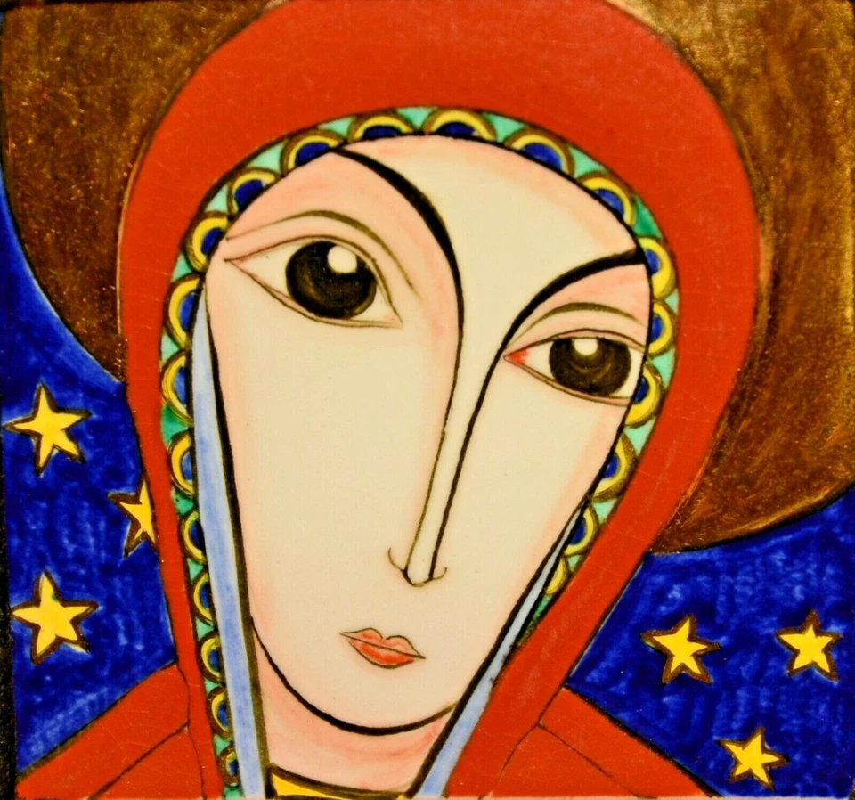 Retrato pintura al óleo SERGEY SMIRNOV original vintage firmado icono de Madonna esmalte Foto 2 de 4