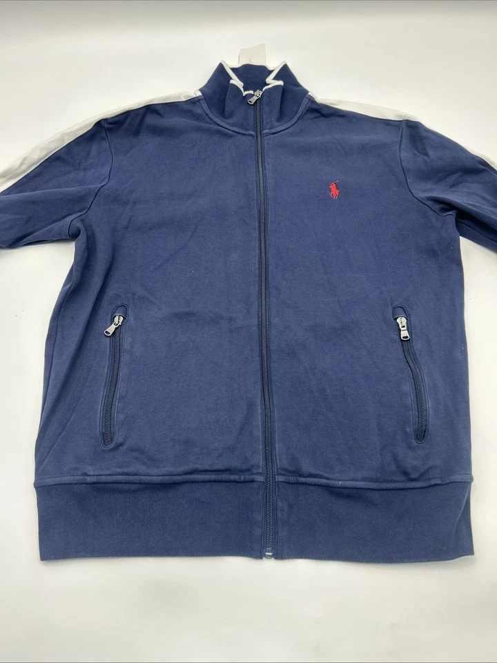 Ralph Lauren 男式海军蓝校服运动夹克中号白色条纹全拉链 — 第 3/4 张图片
