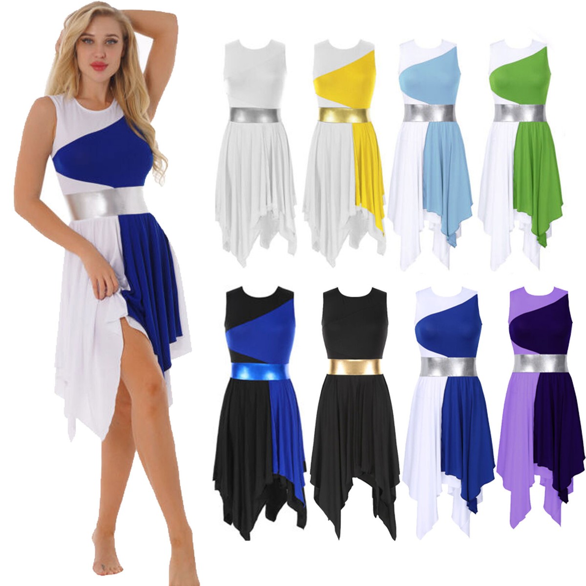 blue praise dance dress US Women's Liturgical Tunic Worship Lyrical Dance Costume 55