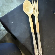 Prestige Plate Bordeaux 1945 Salad Server Wood Handle Silverplate Vintage