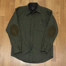 Men  s Pendleton Trail Wool Shirt Green Elbow Patches Size Medium