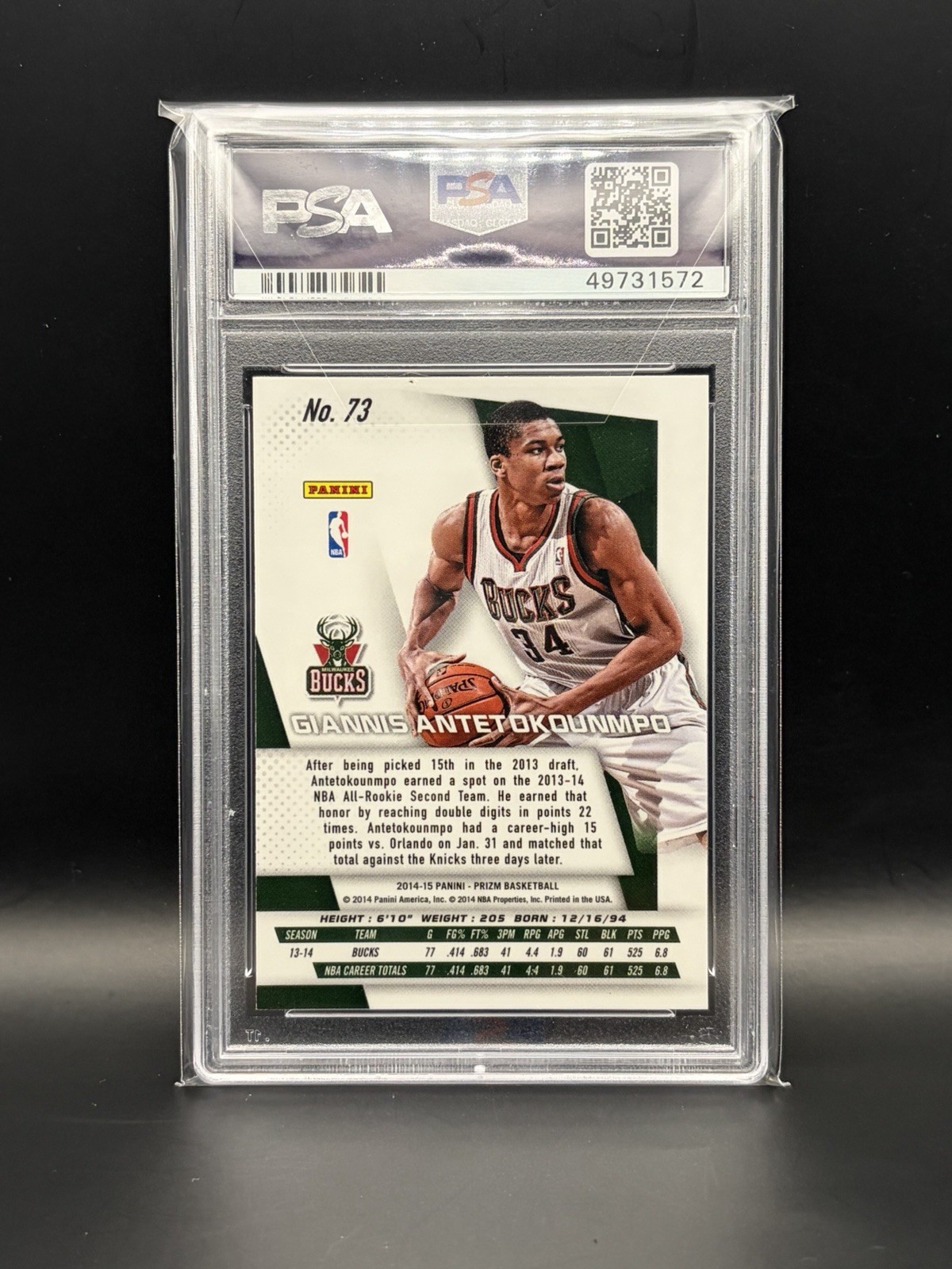 Giannis Antetokounmpo 2014-15 Panini Prizm #73 PSA 9 MINT Bucks 2nd year view 2
