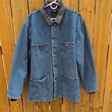 Vtg 90s Dickies Denim Coat Blanket Lined Chore Jacket Barn XL Corduroy Collar