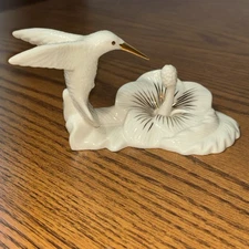 Lenox Hummingbird Hibiscus Flower Figurine with Gold Beak And Gold Accents