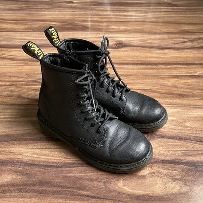 Doc Dr. Martens Boots Kids Youth US 3 Black 1460 Leather Side Zip Lace Up