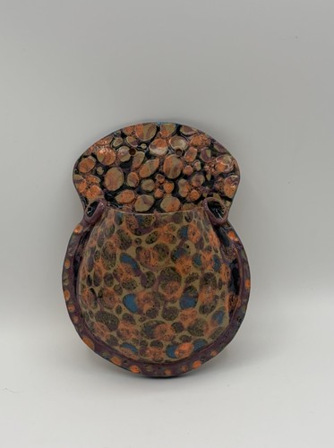 Groovy Colorful Speckled Pebbles Whimsy Studio Art Pottery Wall Pocket Vase 7"