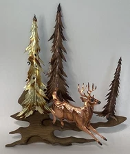 Vtg Driftwood & Copper Deer Buck Wall Decor Mancave Lodge Cabin 3D Rustic 