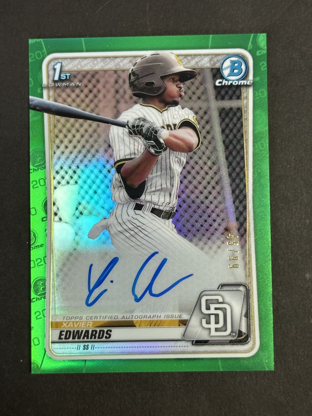 2020 Bowman Chrome Green Refractor Xavier Edwards RC Rookie AUTO 45/99