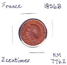 1856B France 2 Centimes (KM-776.2) Bronze [Napoleon III]  Rouen Mint  [eagle]