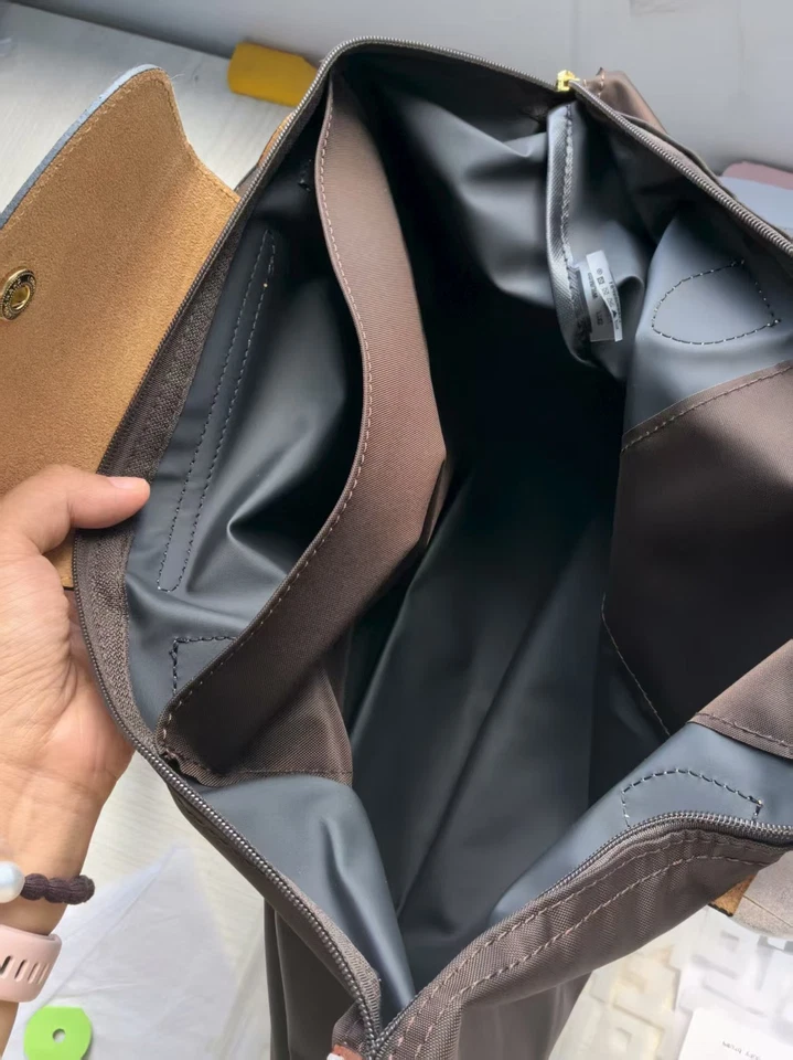 LONCHAM Ebony Brown Tote Bag Nylon Large Bag